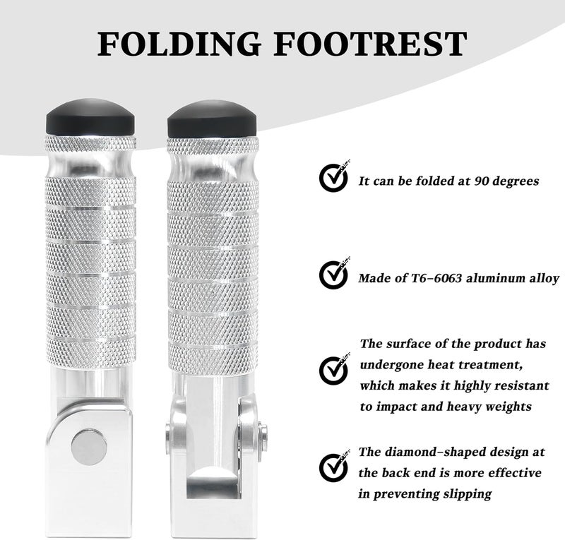 VUOZIP M8 Universal CNC Motorcycle Foot Pegs Degree Foldable Bike Pegs Aluminum Fit Electric Car Motorbike Scooter Mini Bike Ebike Dirt Bike Go Kart Honda Yamaha Suzuki Aprilia Super73 (Silver, Type A) - Image 5